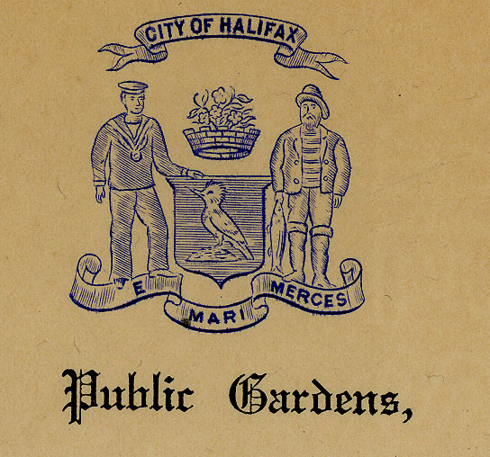 Sepia photo of Public Gardens letterhead under City of Halifax crest.