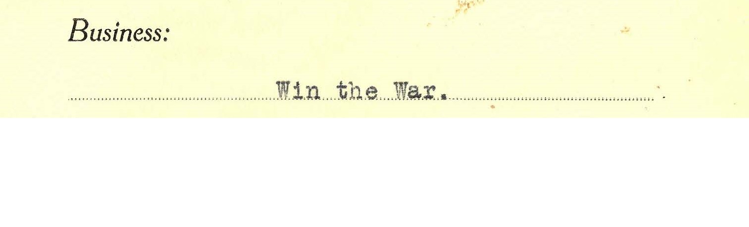 Colour copy of subject line on invitation: Win the War.