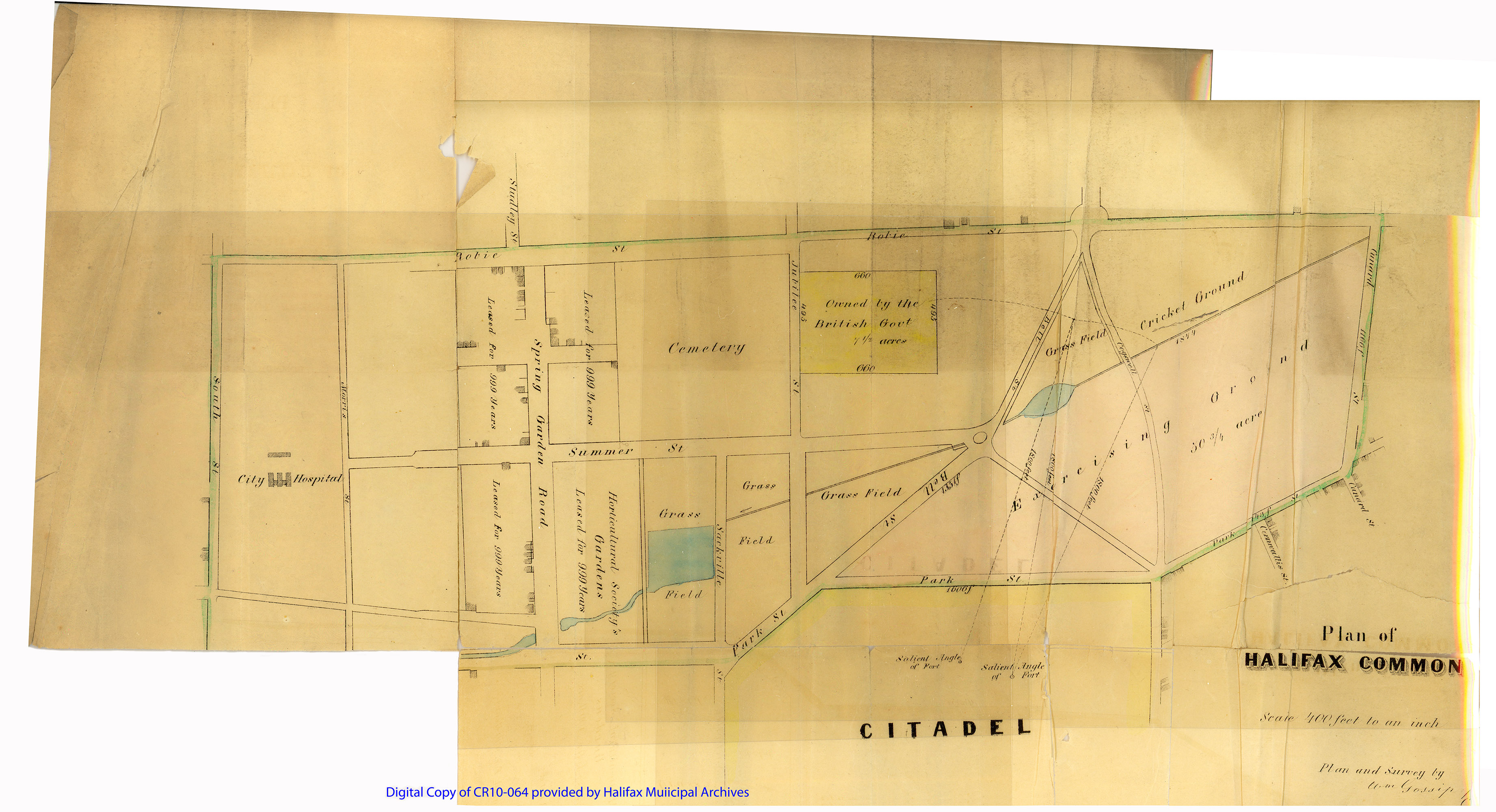 Digital copy of plan of Halifax Common showing its boundaries between Robie, Cunard, Park and South Streets.