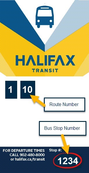 Example of a bus stop with the route numbers and bus stop number highlighted.