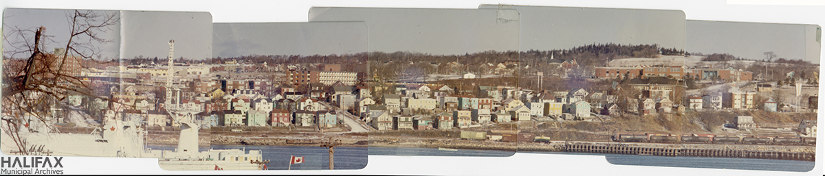 Panoramic montage of colour photos showing Dartmouth from the Halifax Harbour