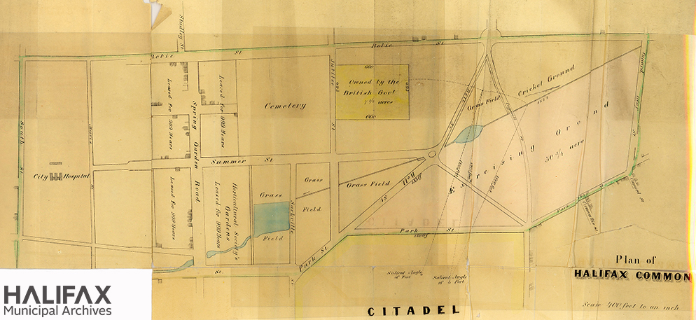 Colour image of a plan showing the Halifax Common and surrounding area