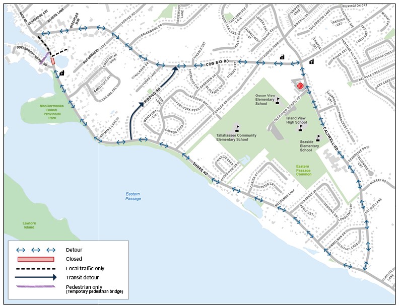 A map of the construction area for Shore Road