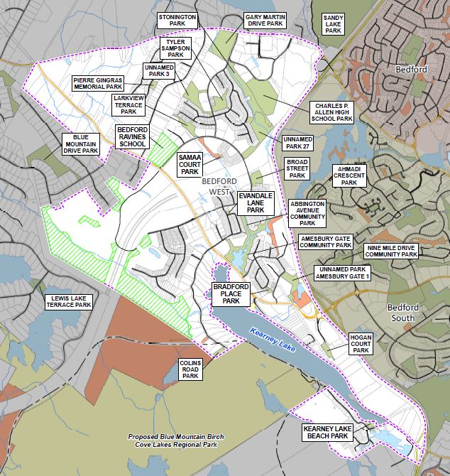 existing and future parks in Bedford West