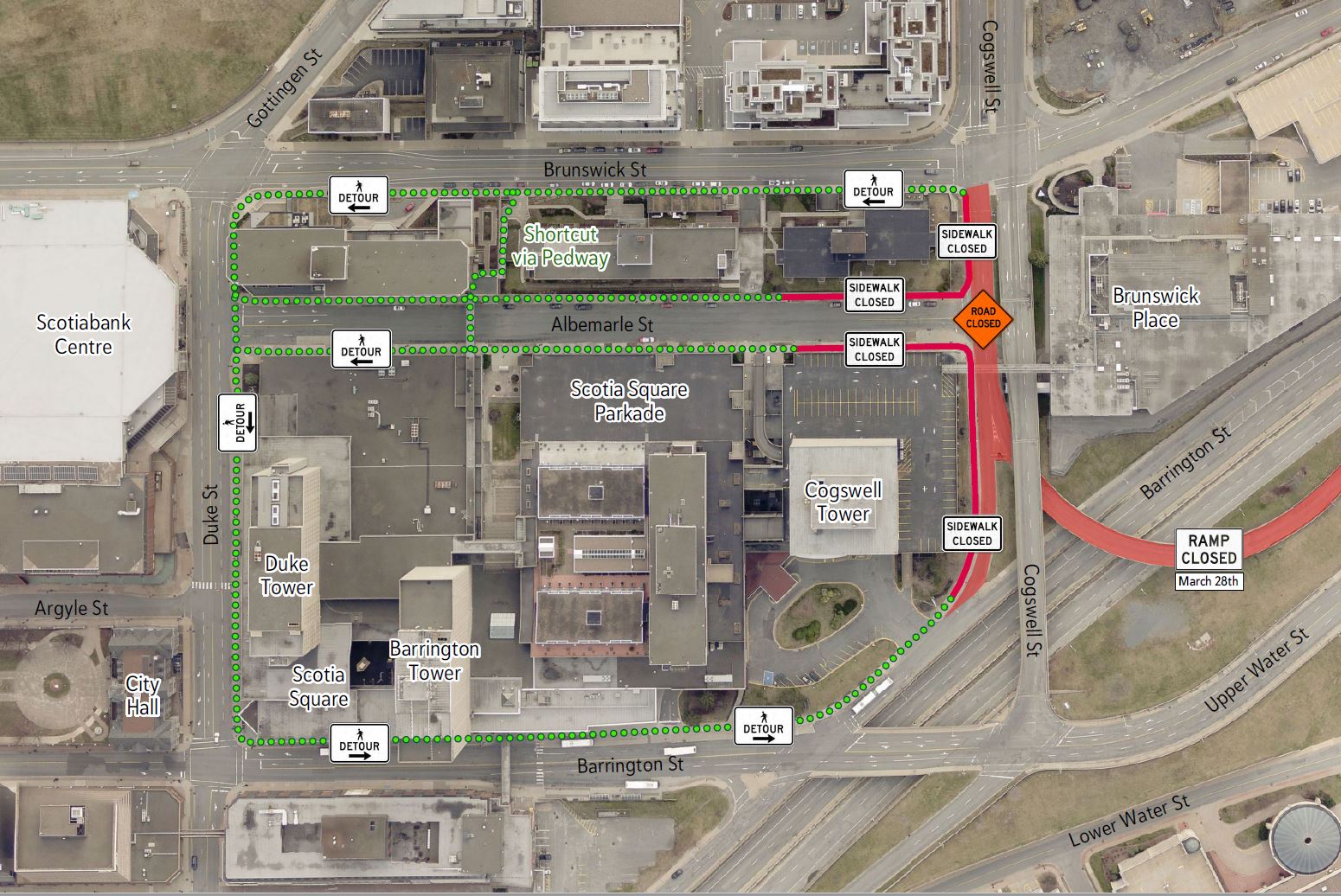 Cogswell Street - pedestrian detour