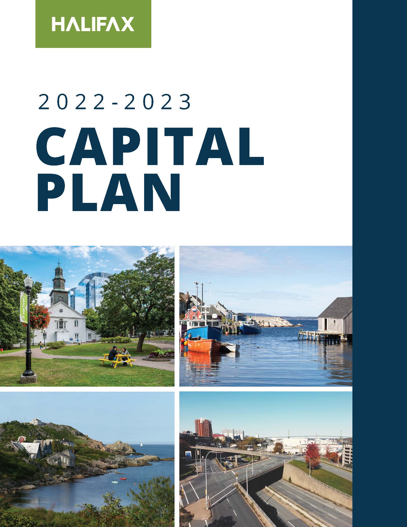 Front cover of the capital budget book for 2022-23 with photos of urban and rural regions of the municipality