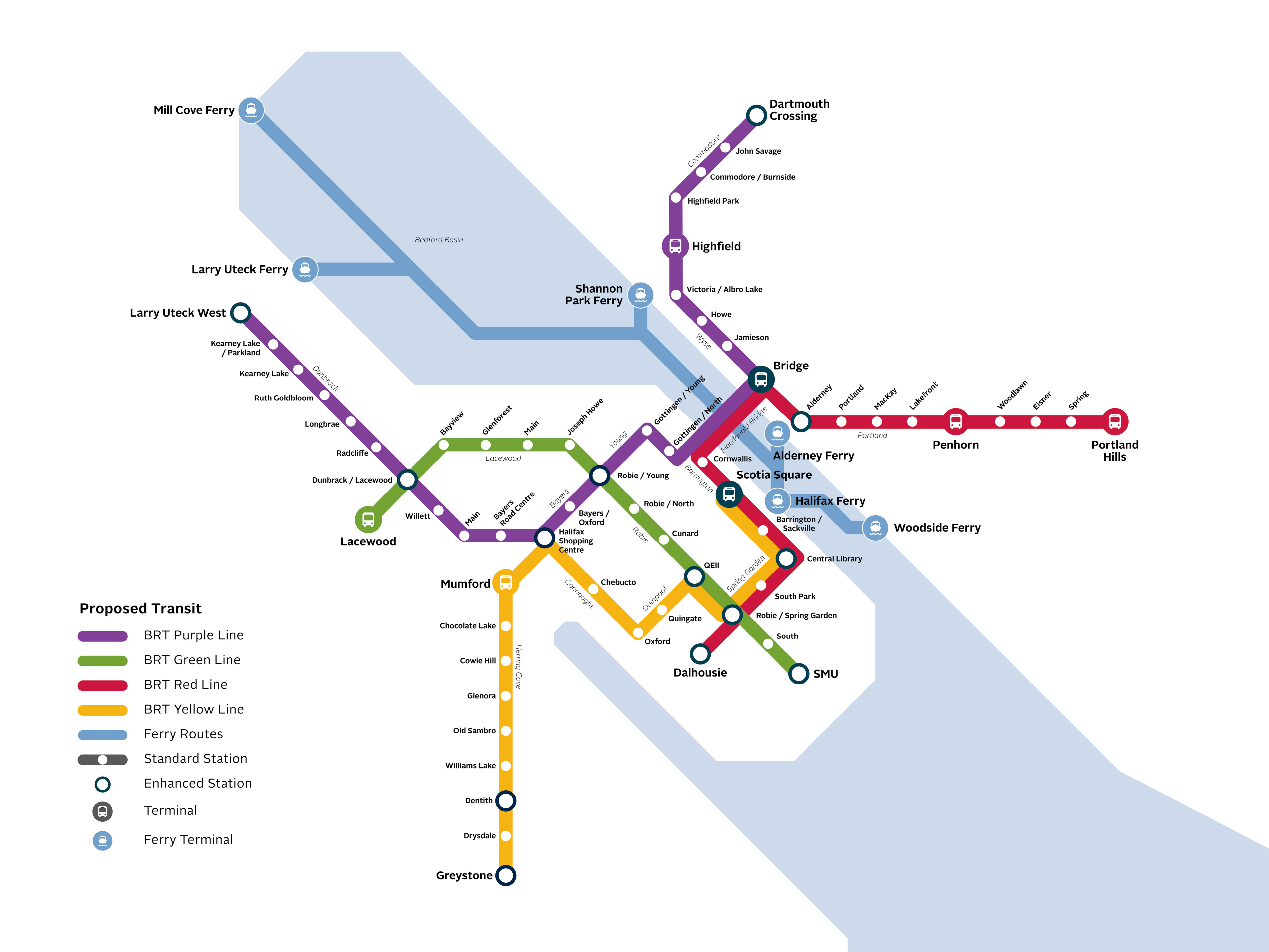 Proposed BRT lines and ferry routes 