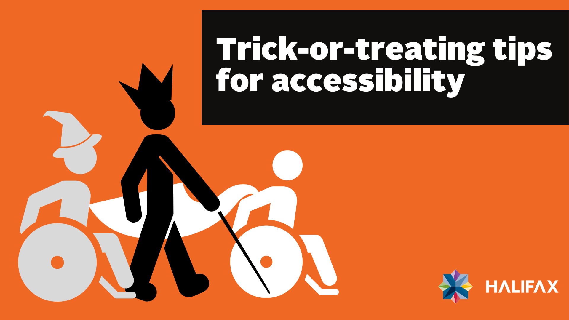 icons representing accessible trick or treating on an orange background