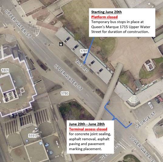 Aerial map showing closure of Water Street Terminal beginning Monday June 20, 2022