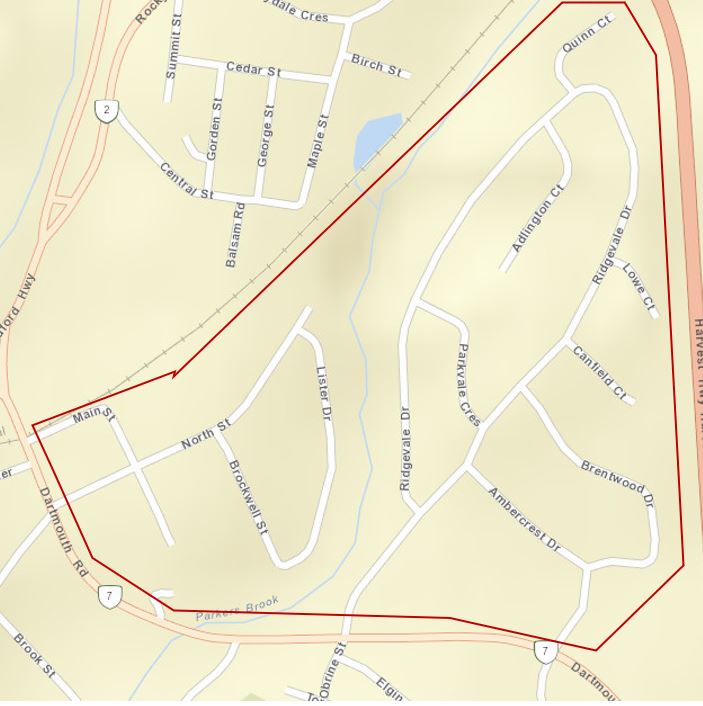 a map of Ridgevale area