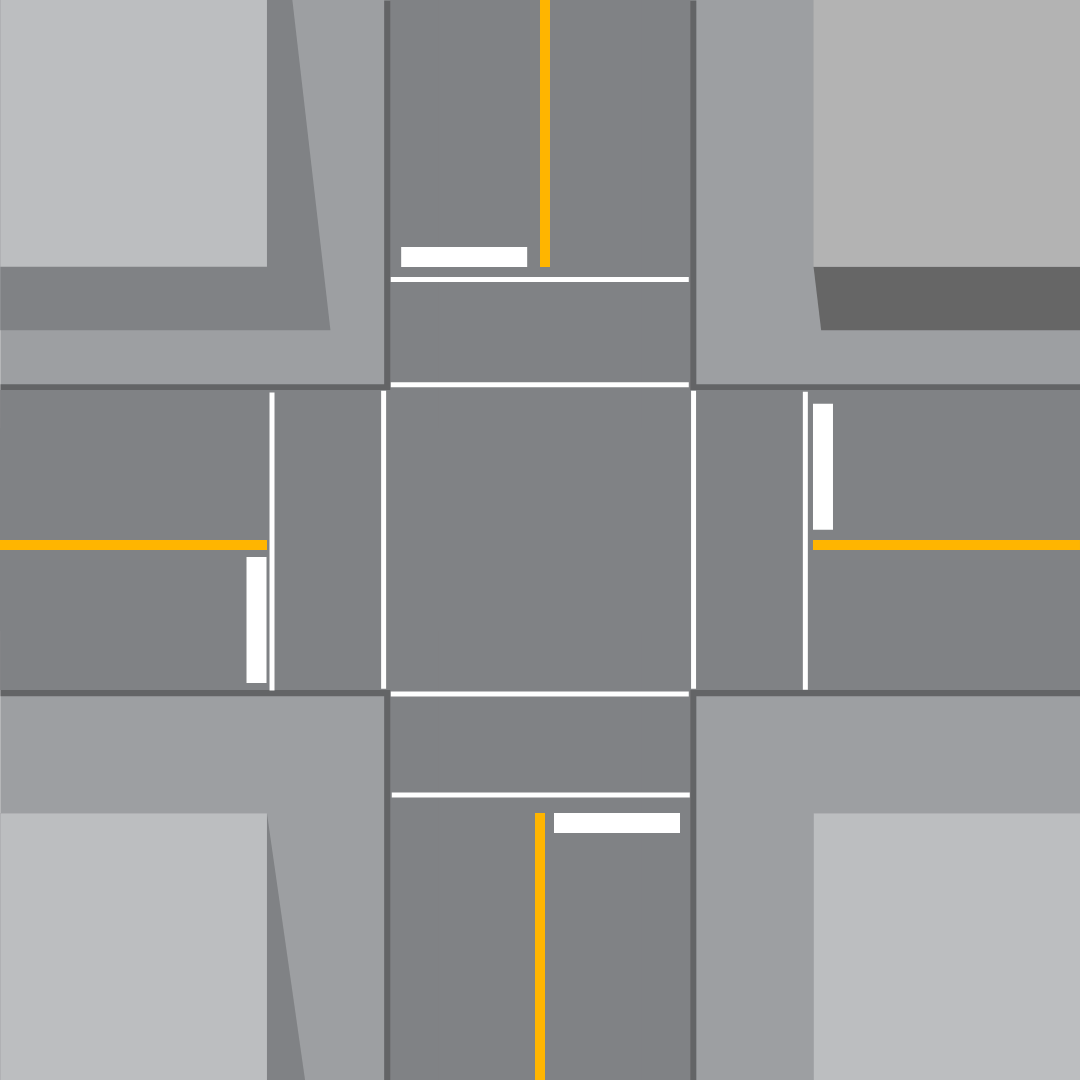 Schematic of signalized intersection with twin white parallel lines.