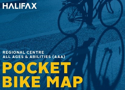 Image showing the front cover of the Pocket Bike Map. Text reads "Regional Centre All Ages and Abilities (AAA) Pocket Bike Map"