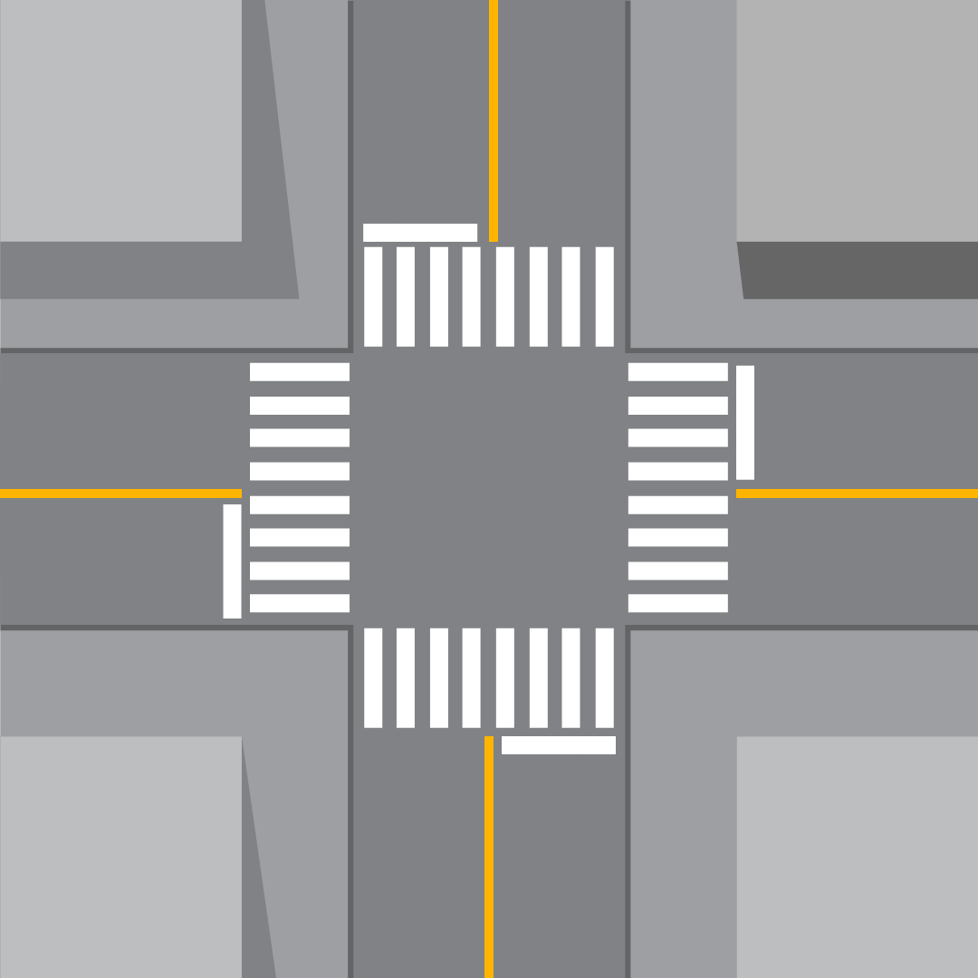 Schematic of signalized intersection with zebra markings.