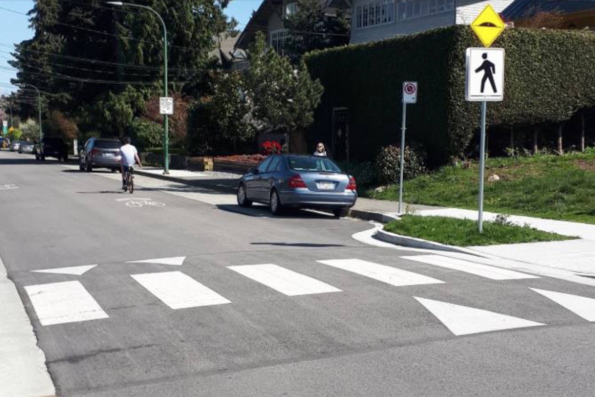 raised crosswalk with curb extension.