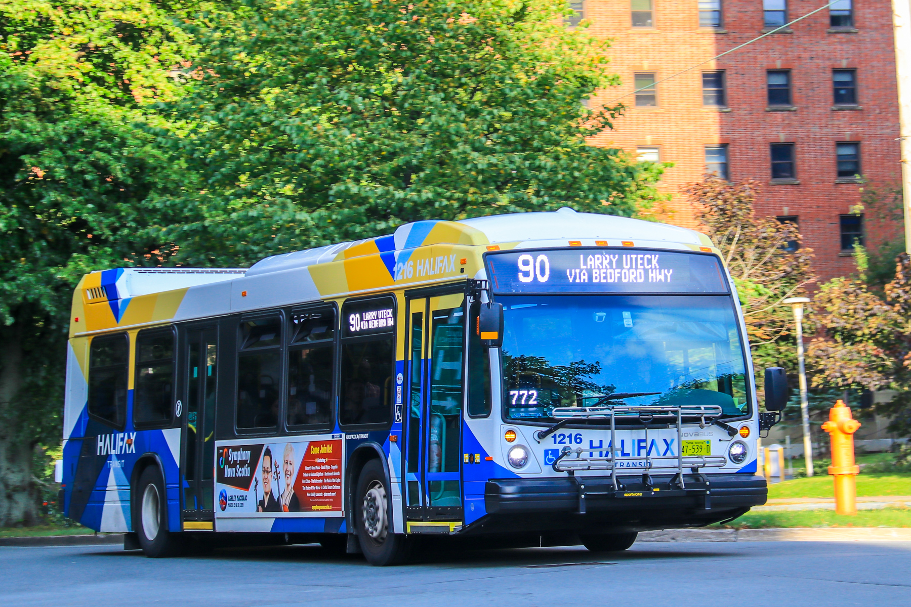 A Halifax Transit bus is shown travelling within the city.