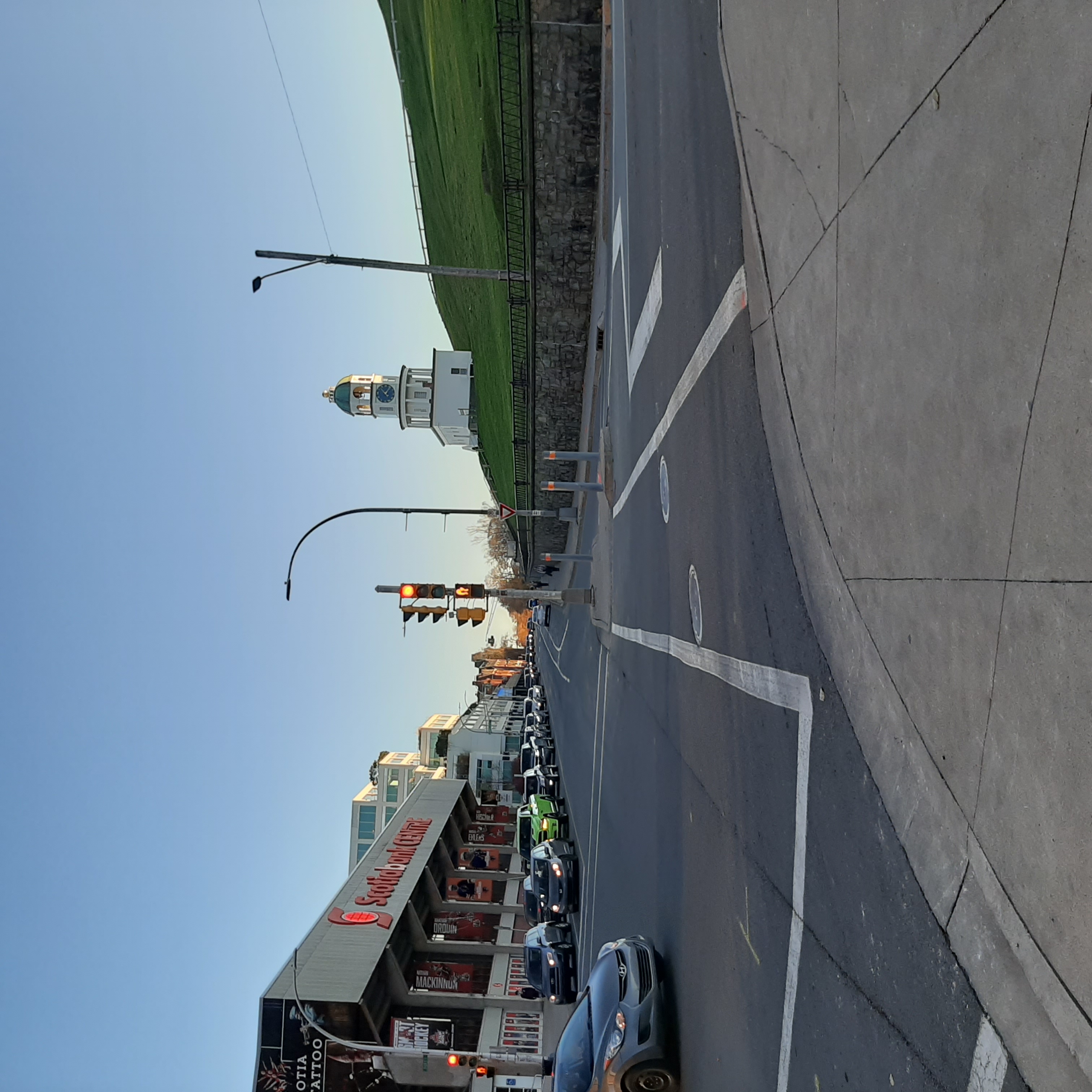 Image of a Brunswick Street intersection on a sunny day with Citadel Hill in the background