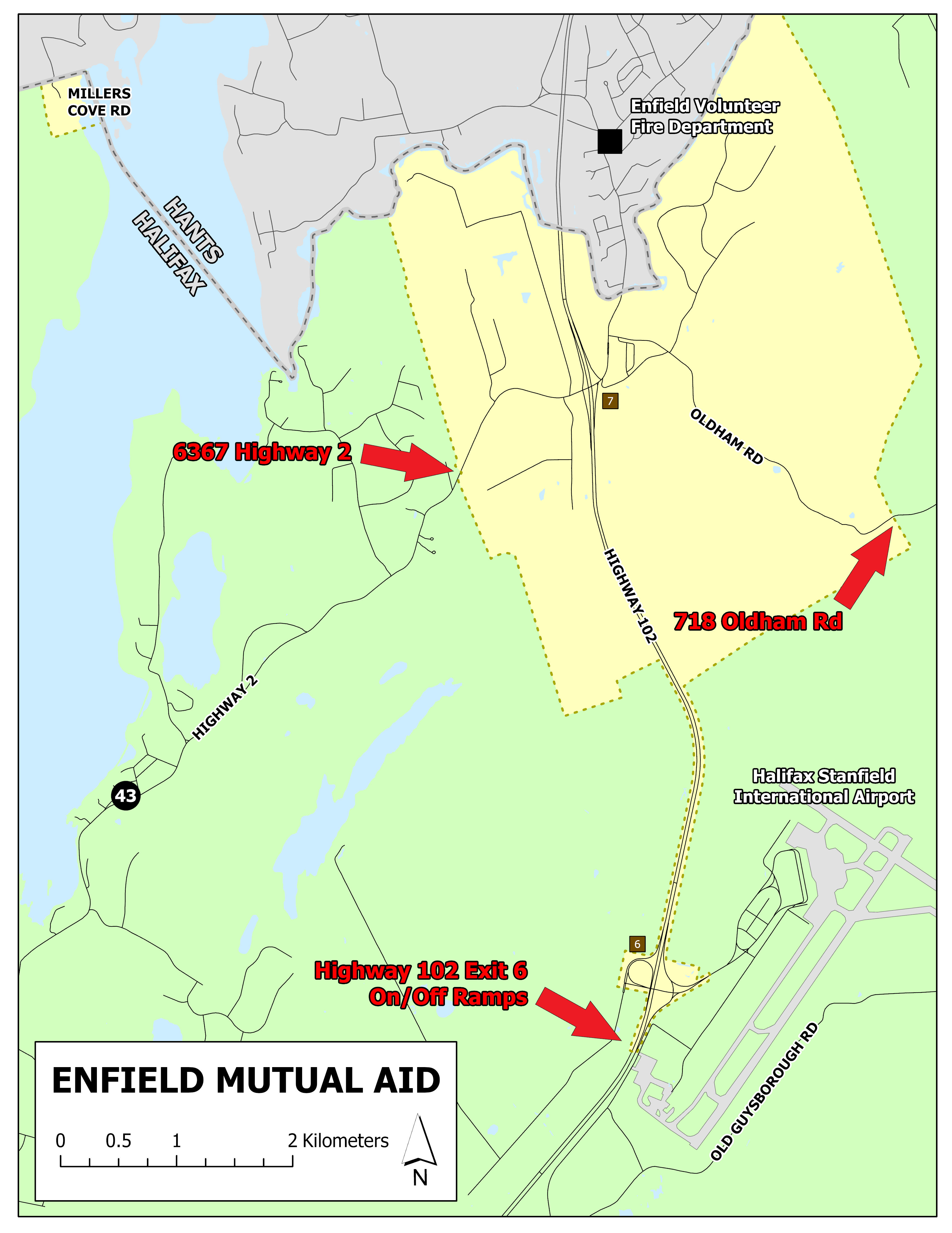 An aerial map showing the Enfield Fire coverage changes