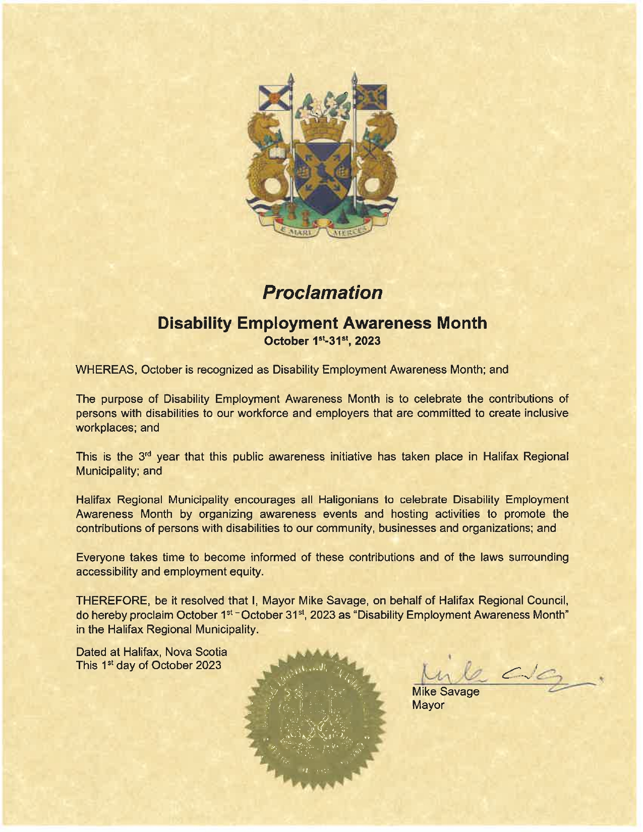 The official proclamation for Disability Employment Awareness Month