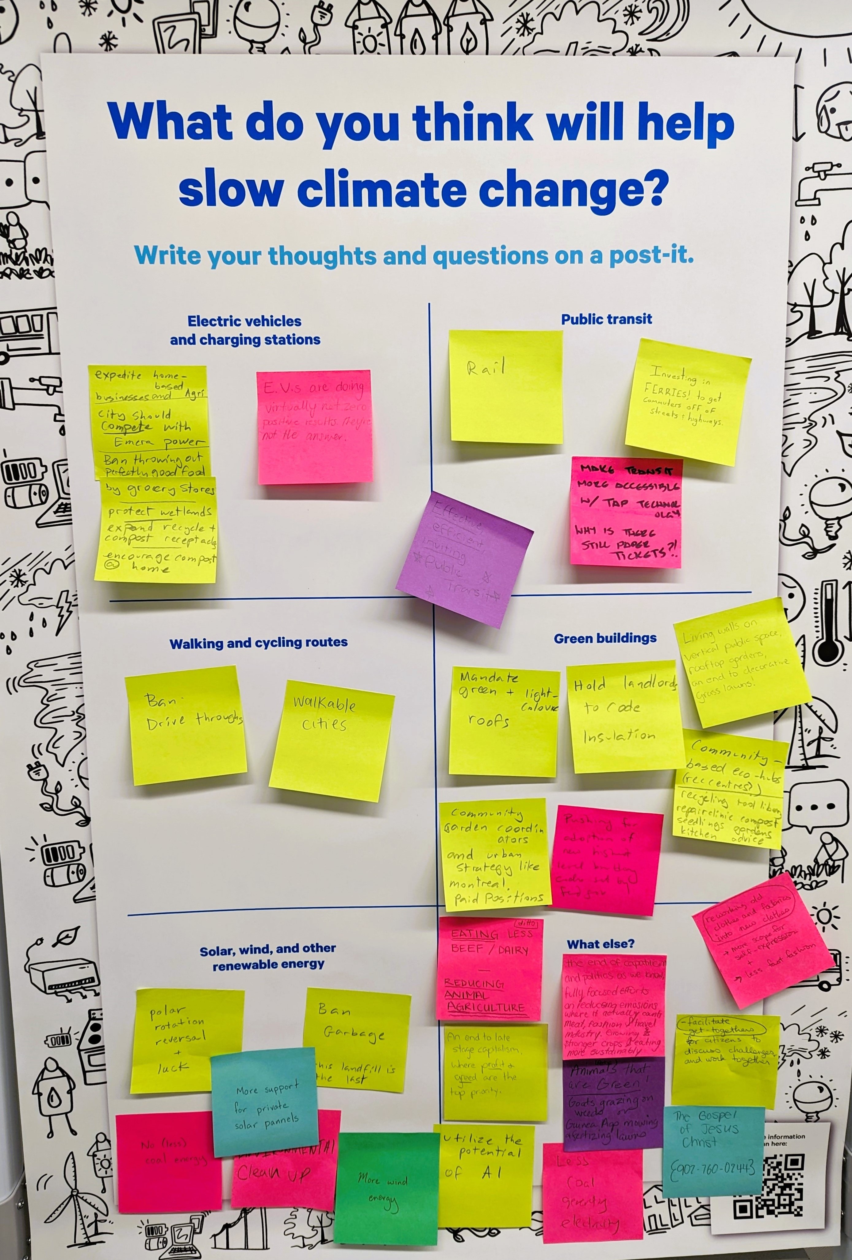 Interaction board from library engagement featuring an array of sticky notes with various comments.