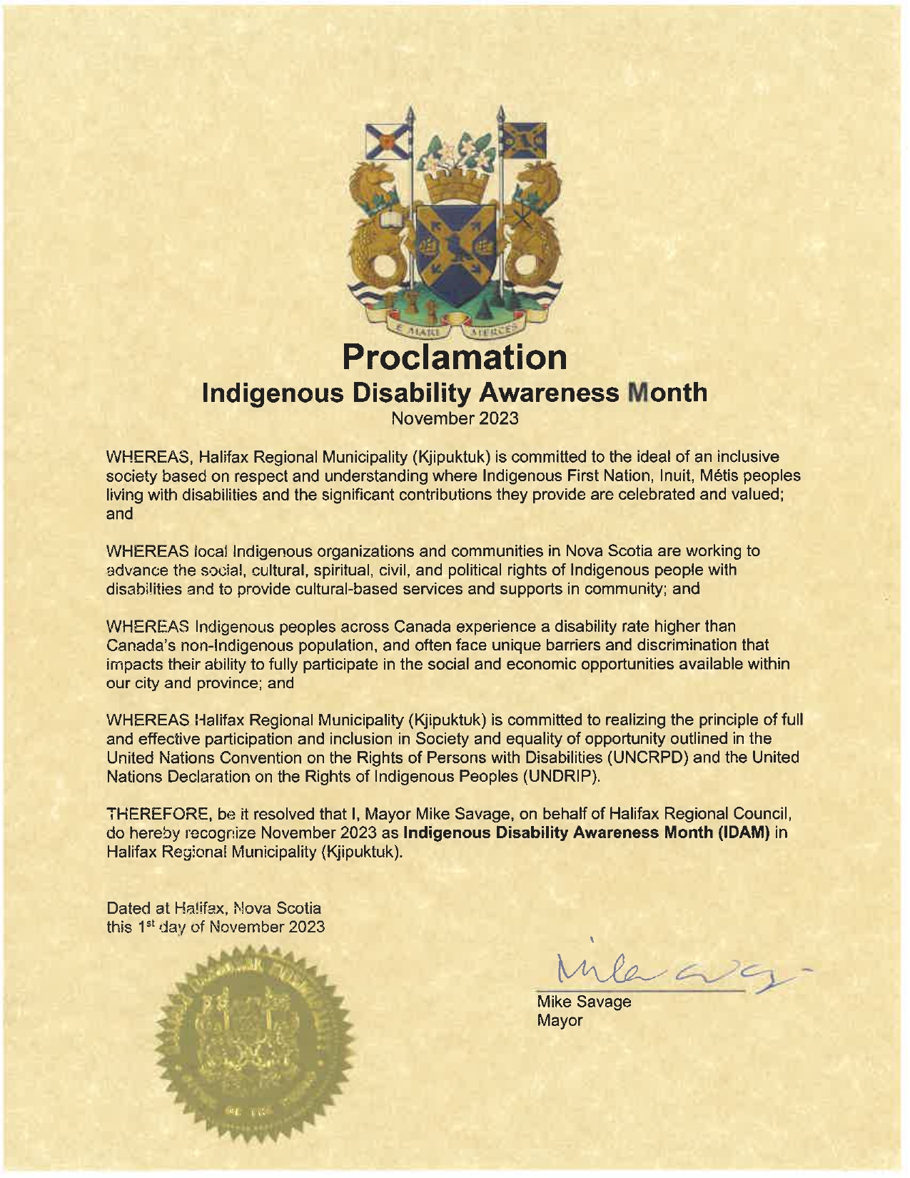 Proclamation for Indigenous Disability Awareness Month
