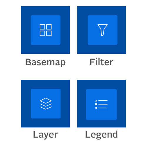 four map icons in blue boxes