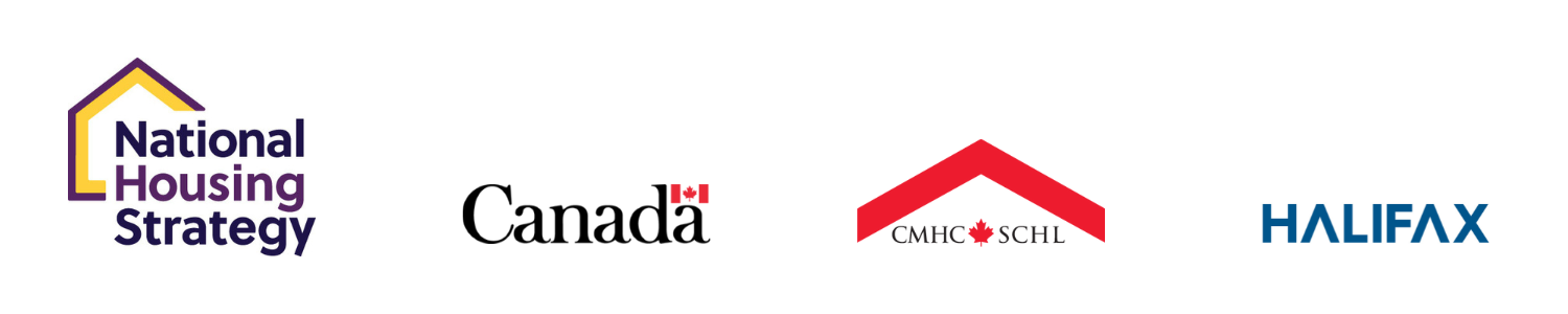 four logos aligned horizontally: the national housing strategy, Canada, CMHC and Halifax