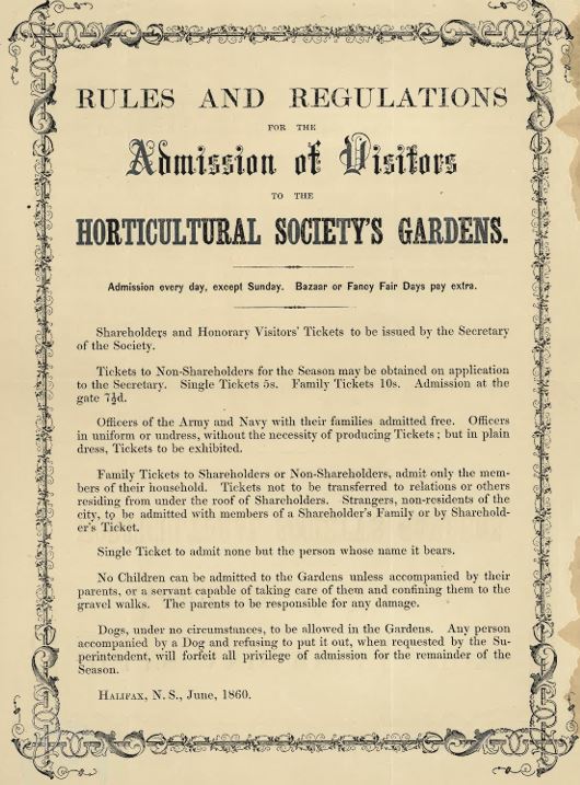 rules and Regulation for the Admission of visitors to the Horticultural Society Gardens