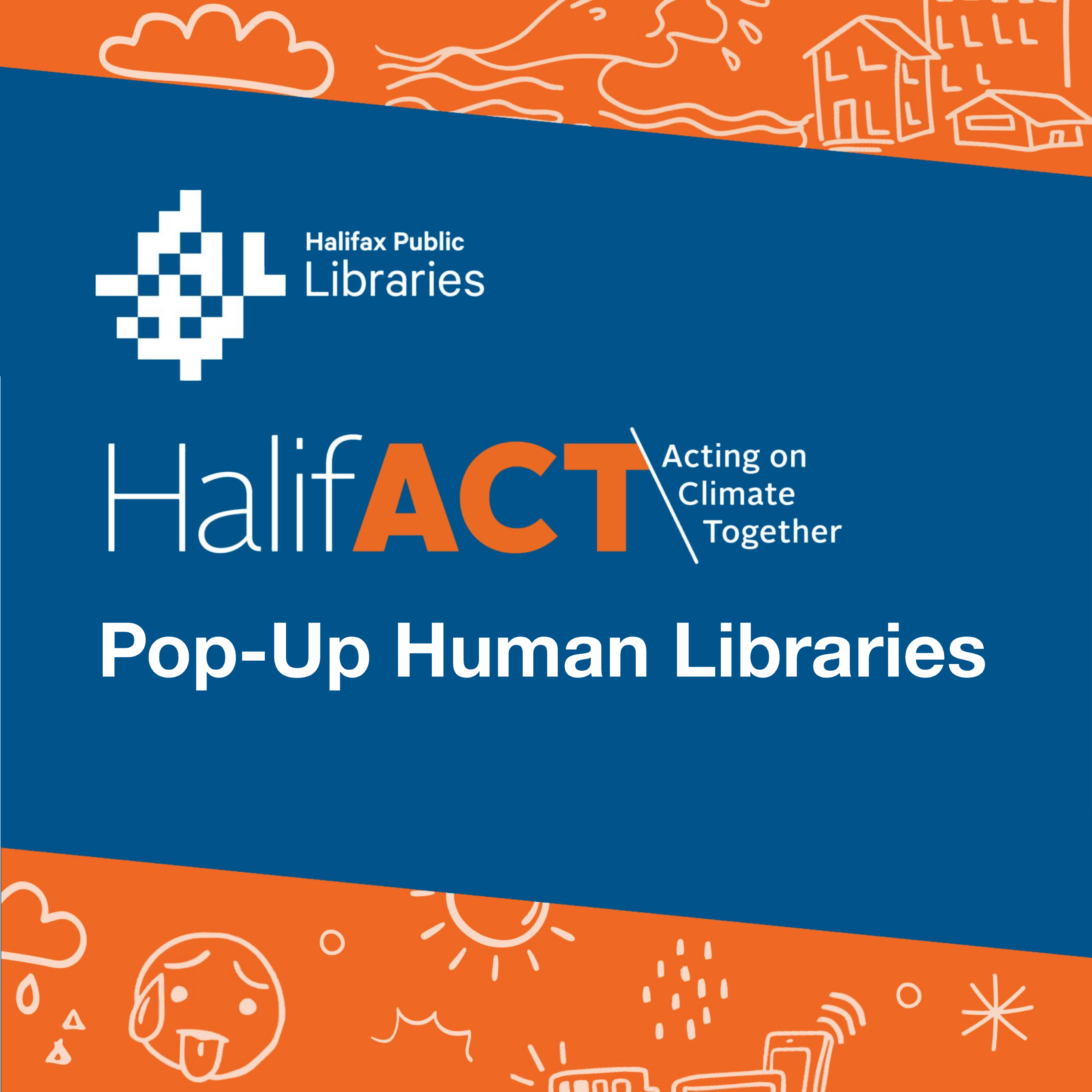 Graphic with HalifACT logo that reads "Pop Up Human Libraries"