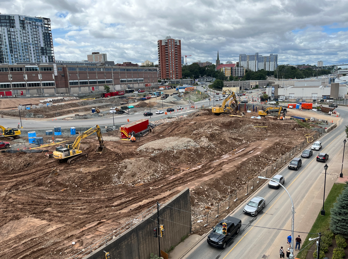 View of the construction in the Cogswell District, facing north