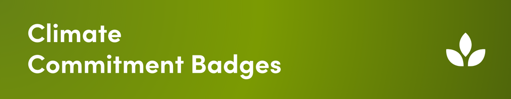 Green graphic that reads "Climate Commitment Badges"