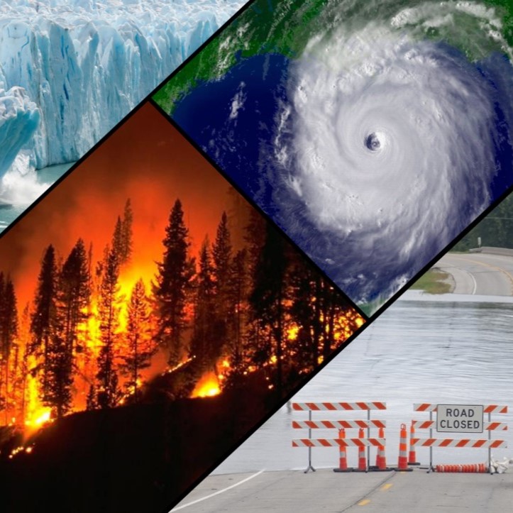 A collage of images of climate impacts.