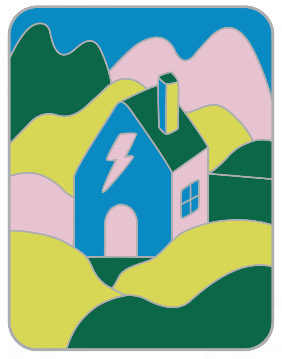 Illustration for the Home Energy badge, depicting a home with a front window shaped like lightning.