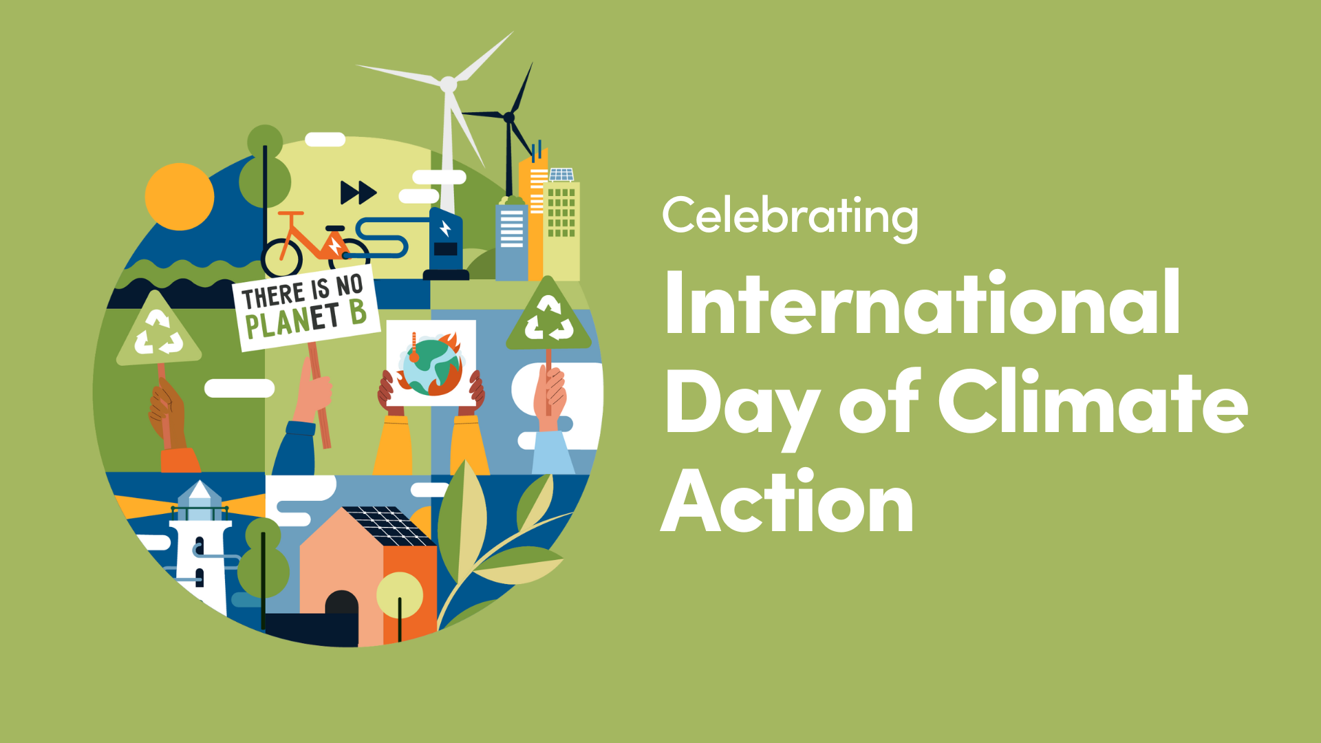 Graphic and text that reads Celebrating International Day of Climate Action