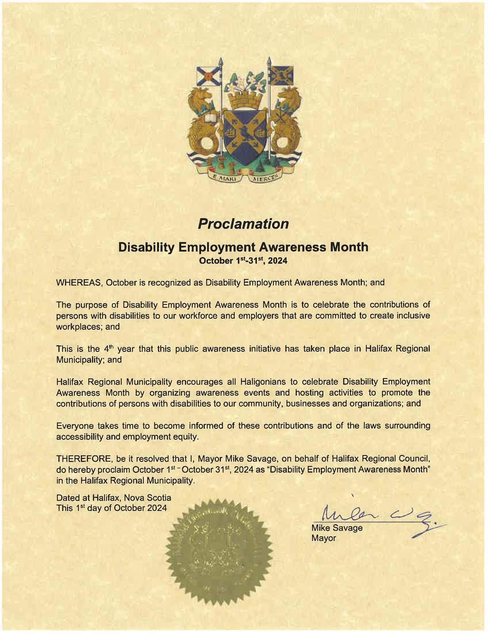 Signed DEAM proclamation preview of the PDF attached below.