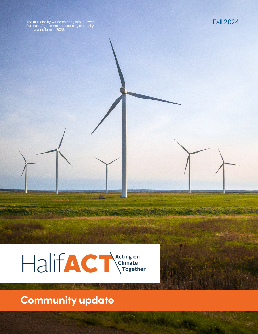 Cover of sixth community update. Depicts a rural wind farm.