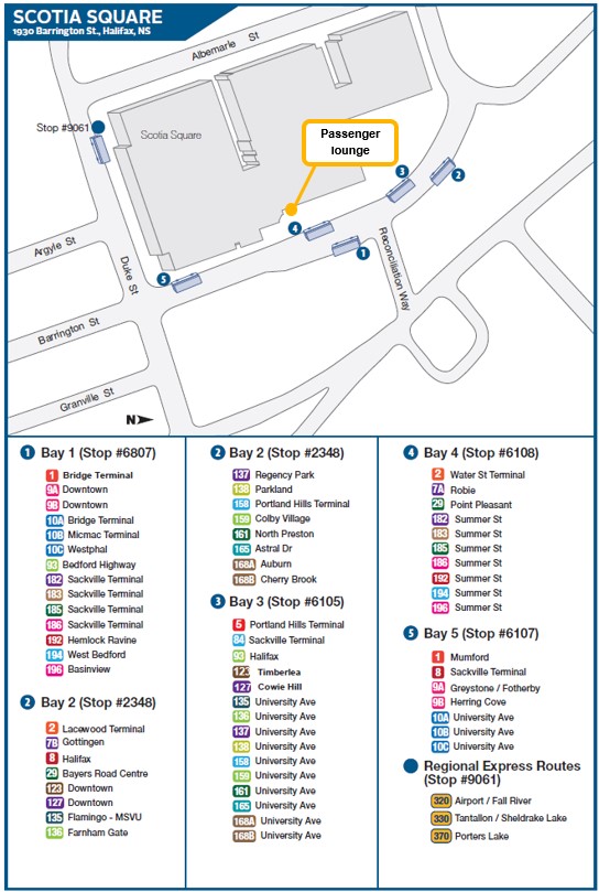  A map showing the relocated Scotia Square bus bays, effective December 16, 2024.