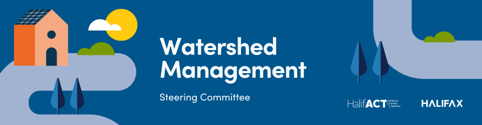 Watershed management banner, with graphics on far left