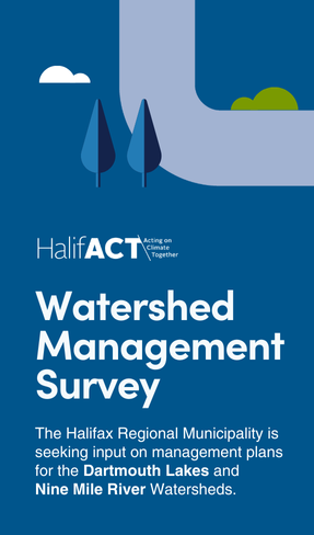 Graphic with trees and clouds illustrating the flow of a river, with the text "Watershed management survey"