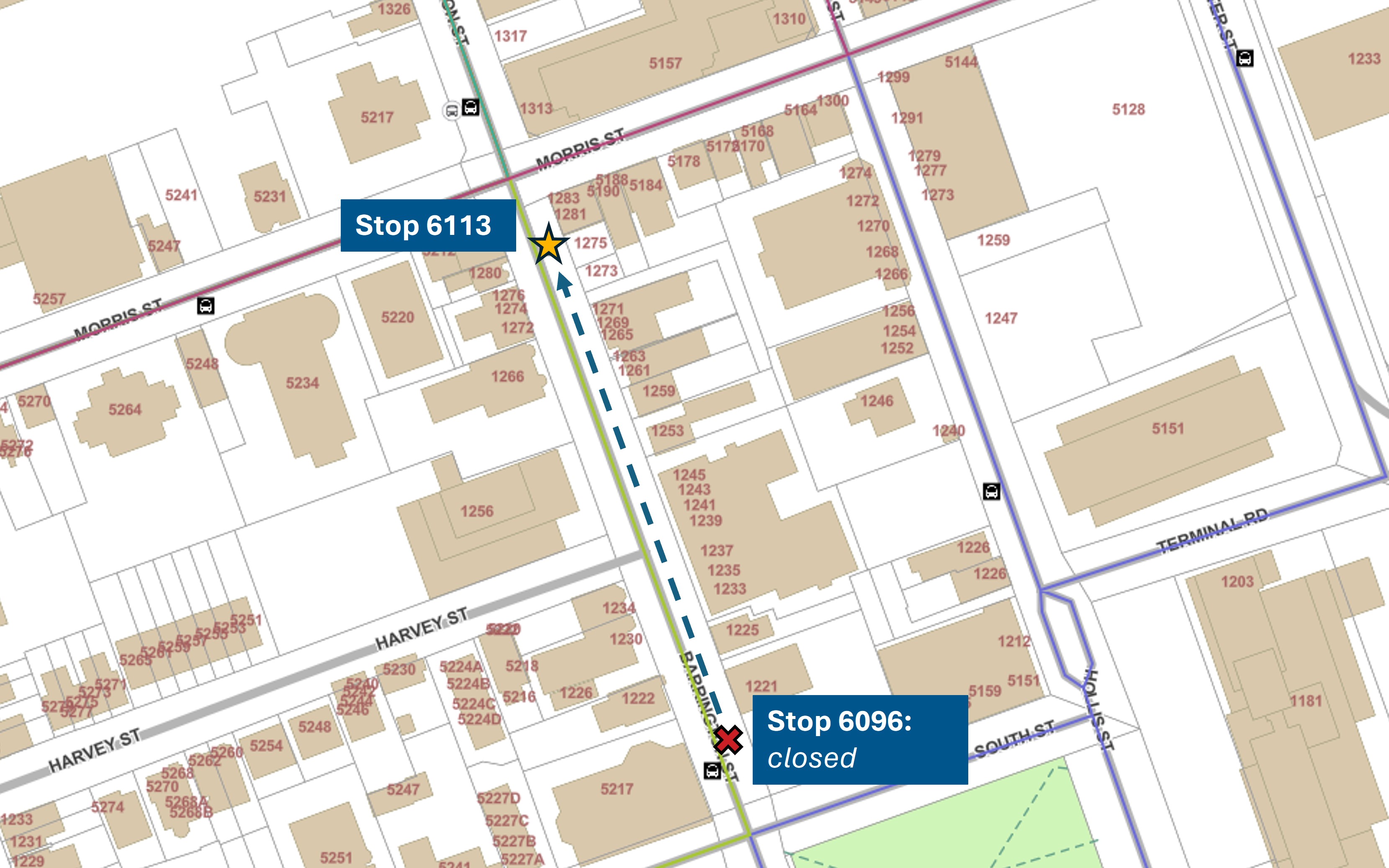 A map directing passengers to the temporary stop.