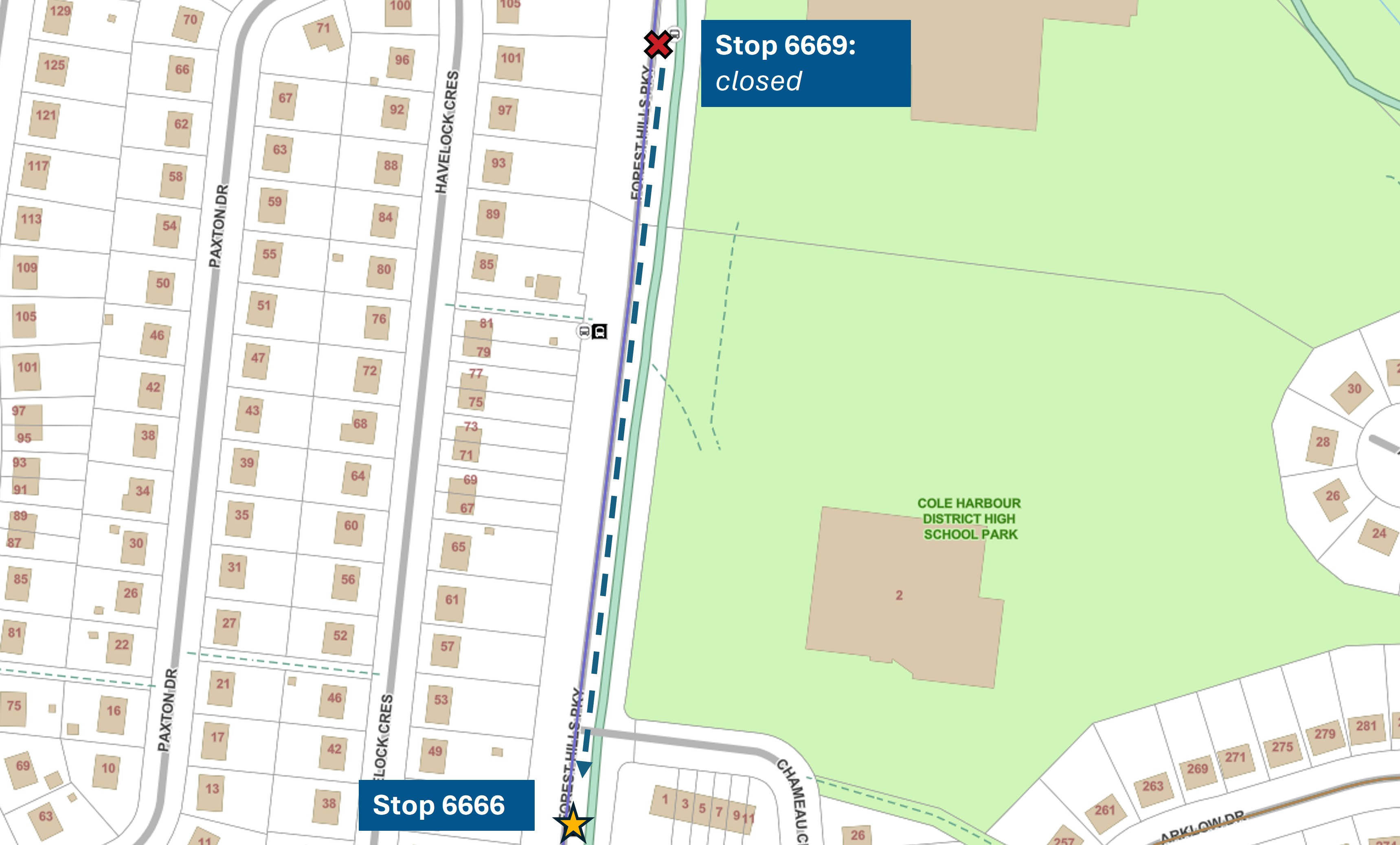 A map directing passengers to the temporary stop.