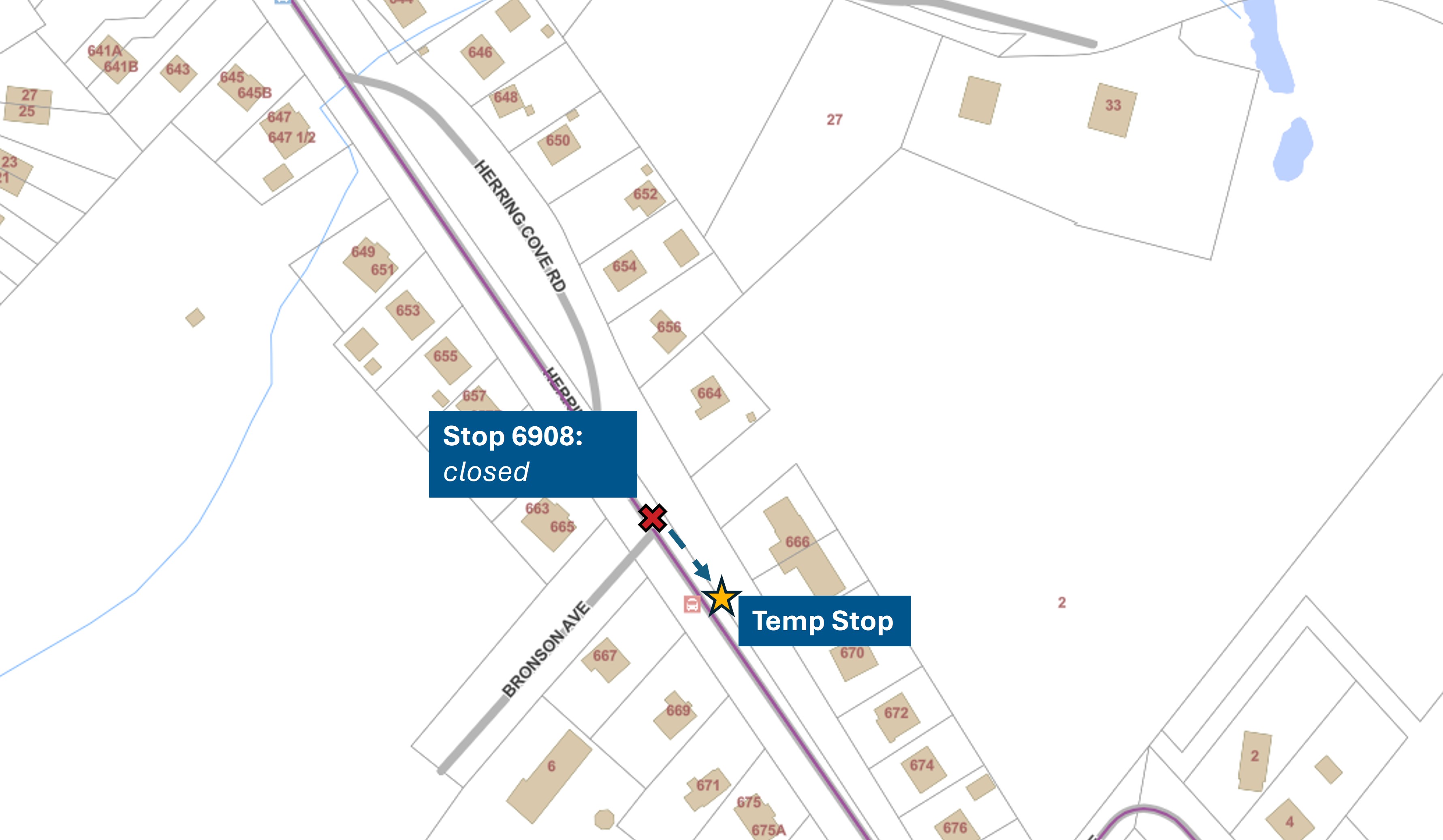 A map directing passengers to the temporary replacement stop.