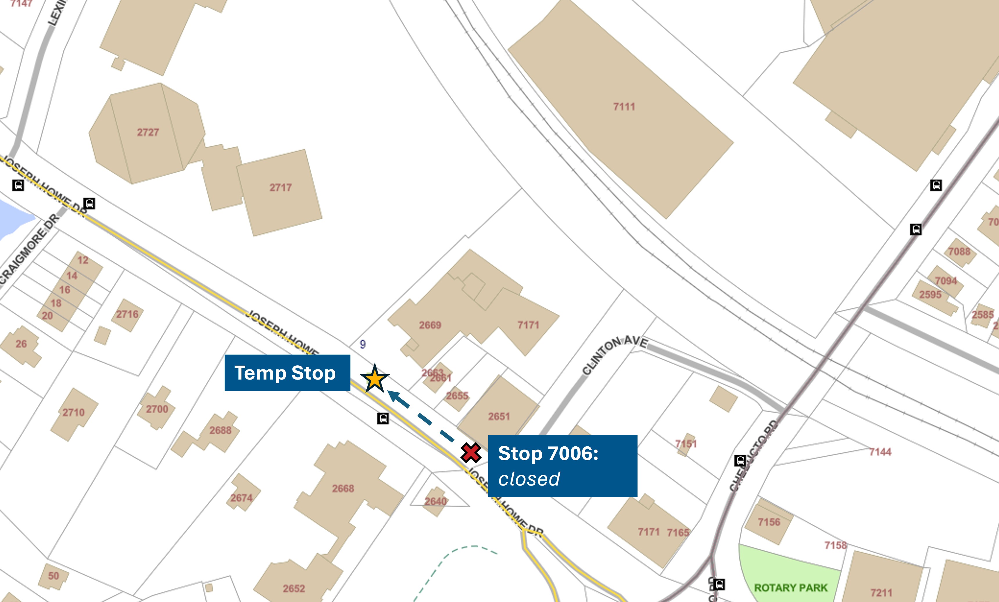 A map directing passengers to the temporary stop.