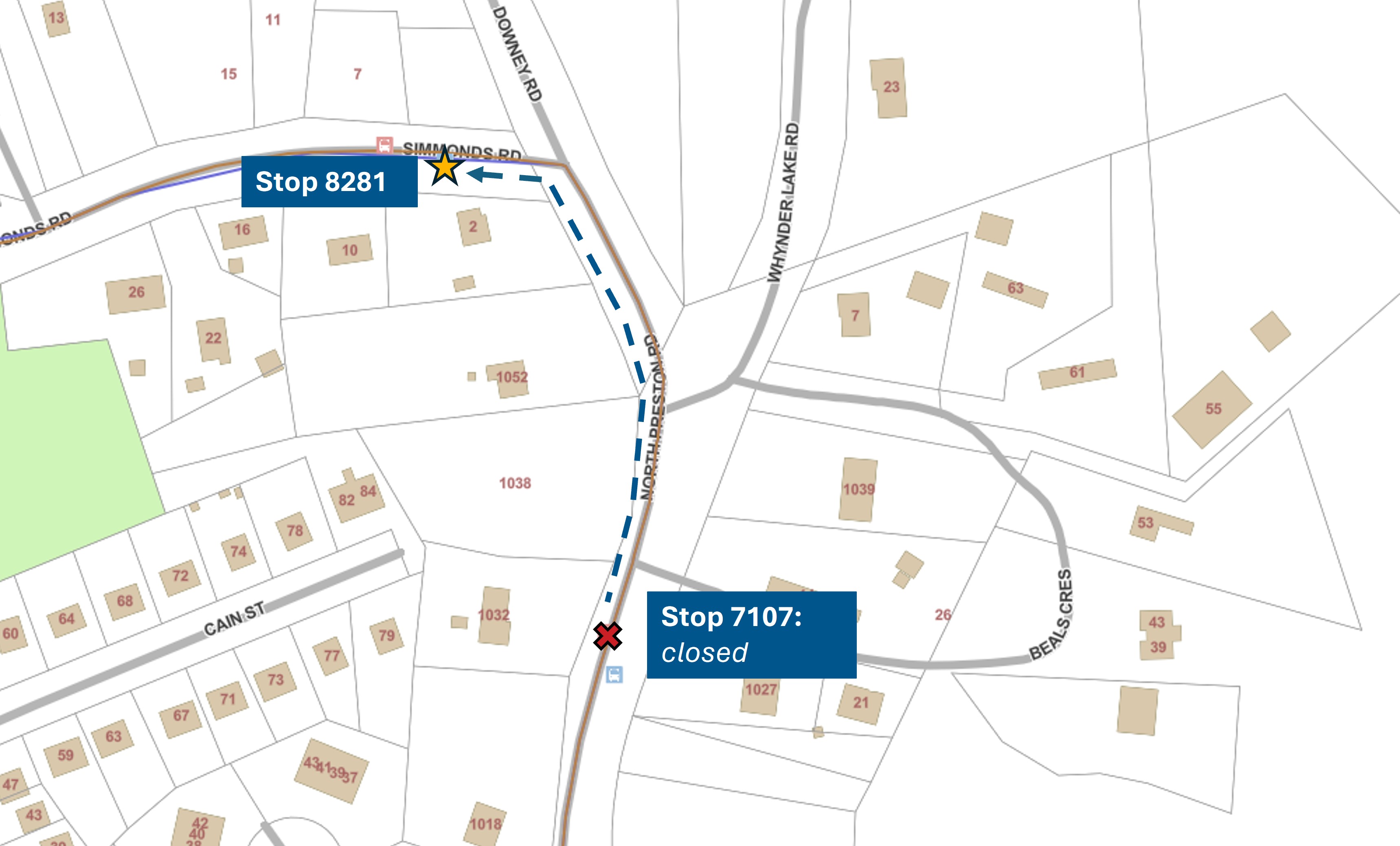 A map directing passengers to the temporary stop.