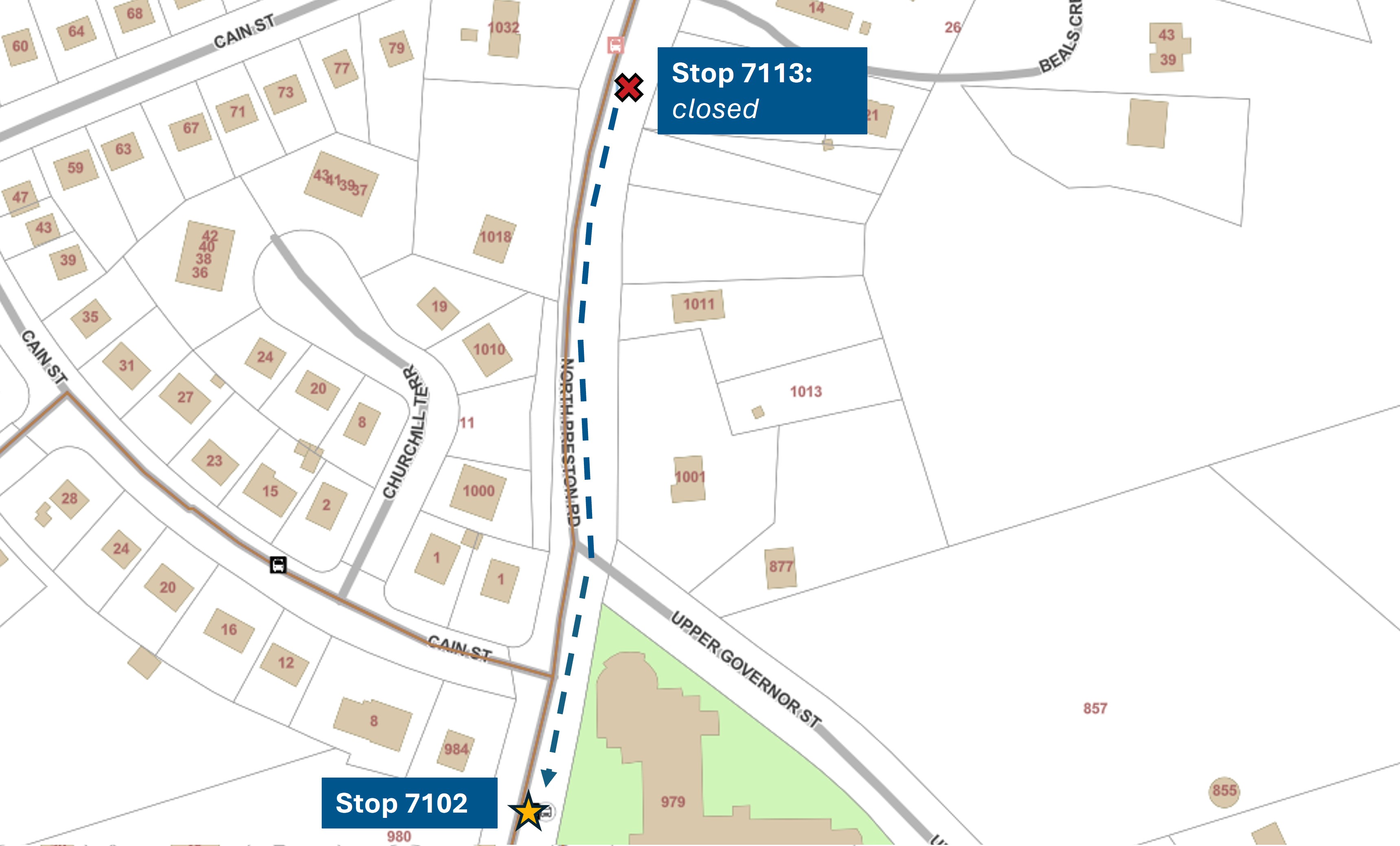 A map directing passengers to the temporary stop.