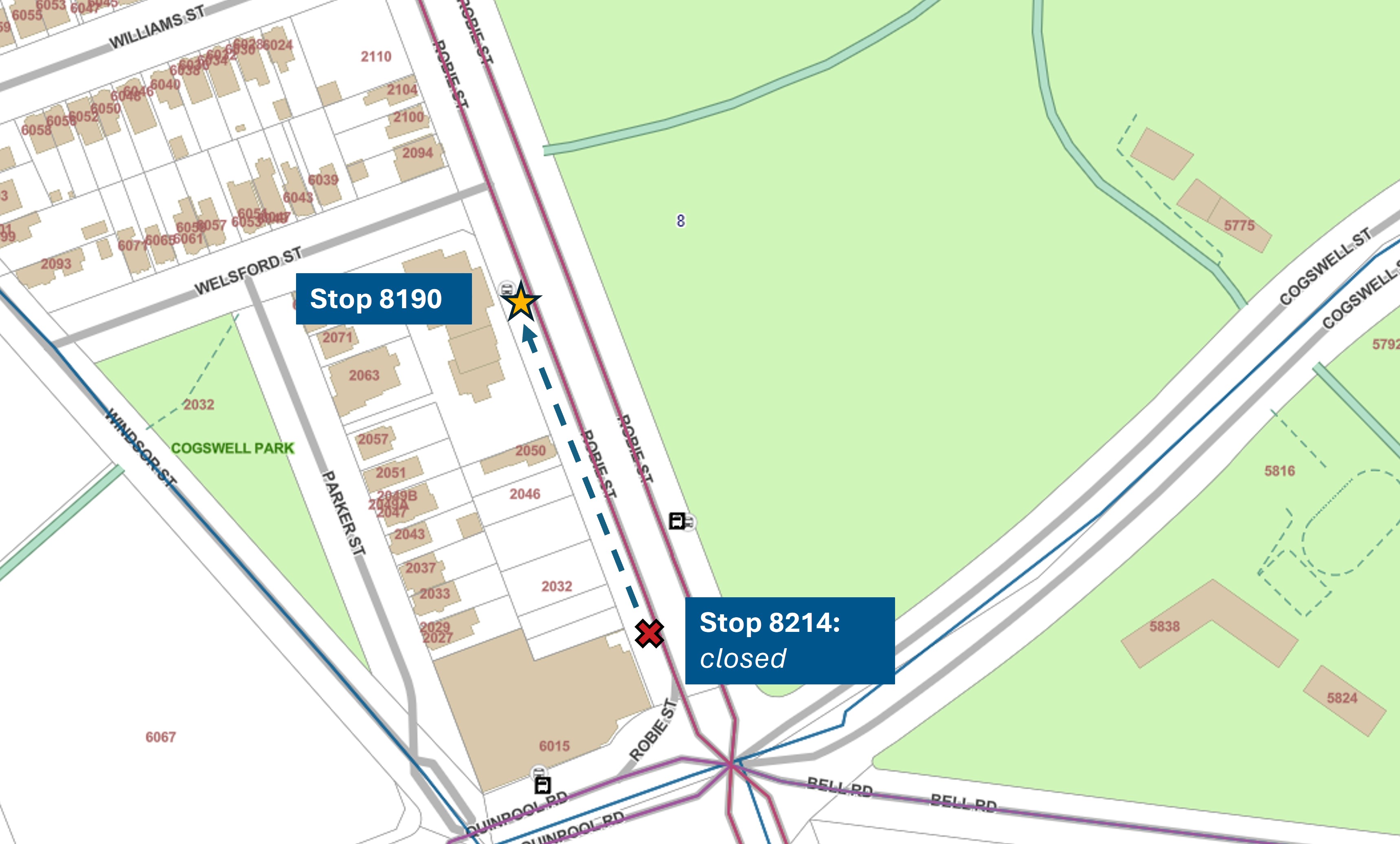 A map directing passengers to the temporary replacement stop.