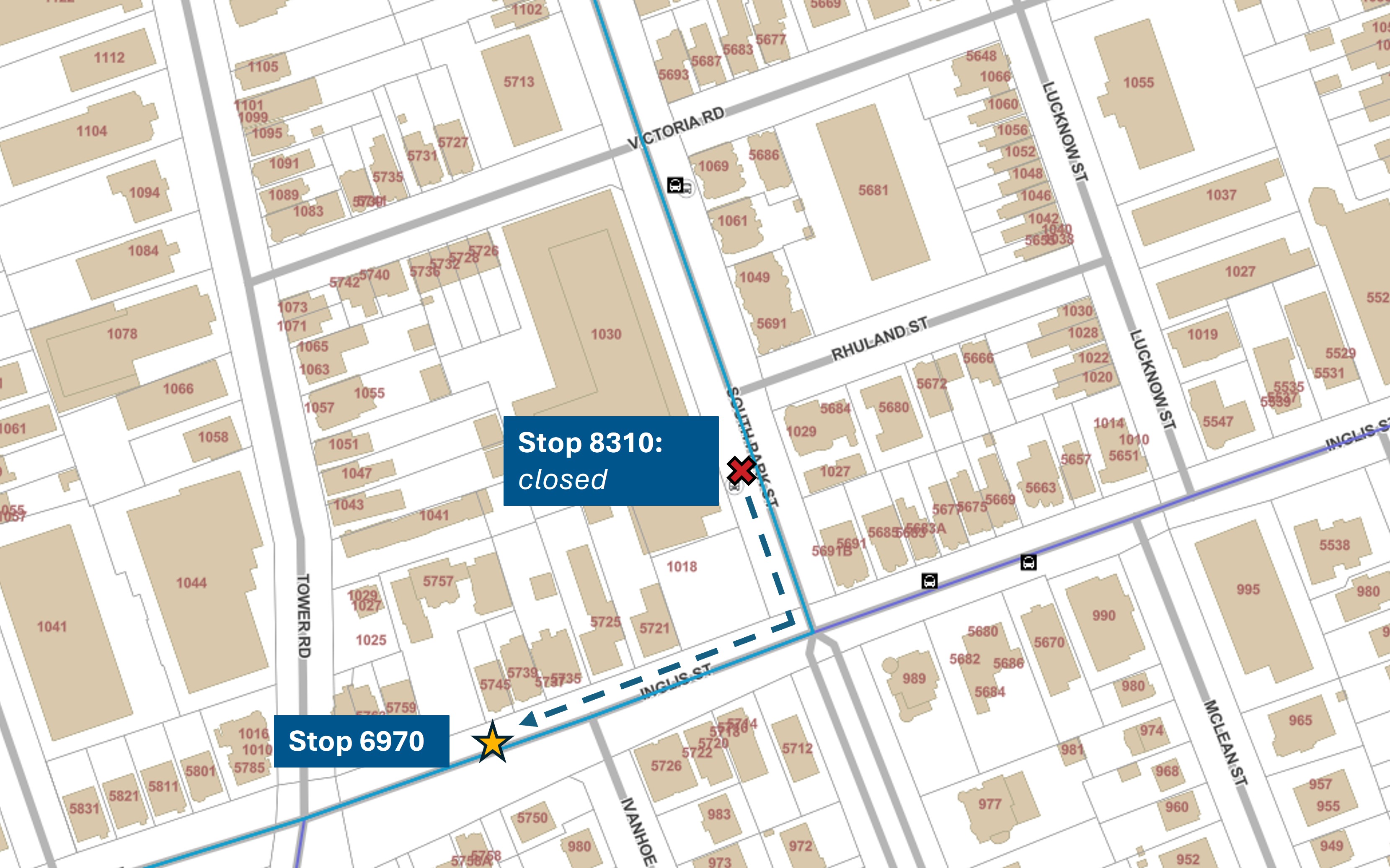 A map directing passengers to the temporary stop.