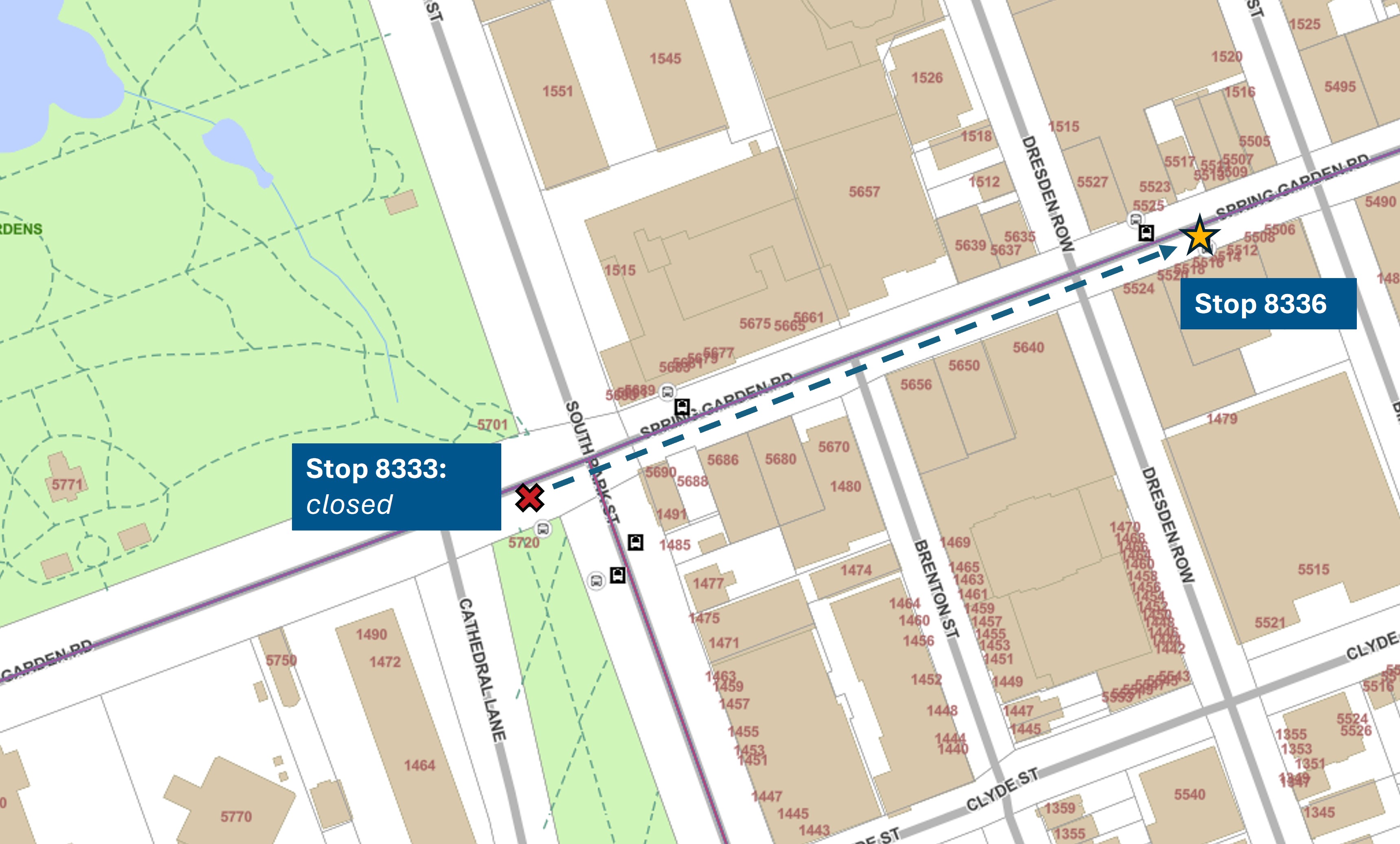 A map directing passengers to the temporary stop.