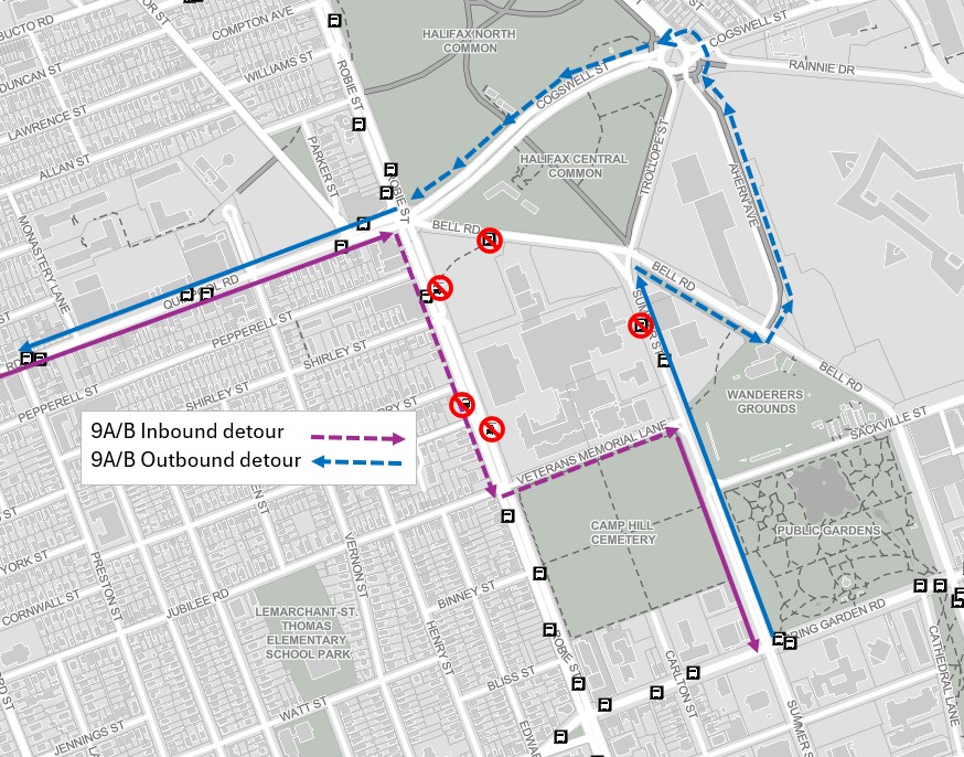 A map showing the detoured route.