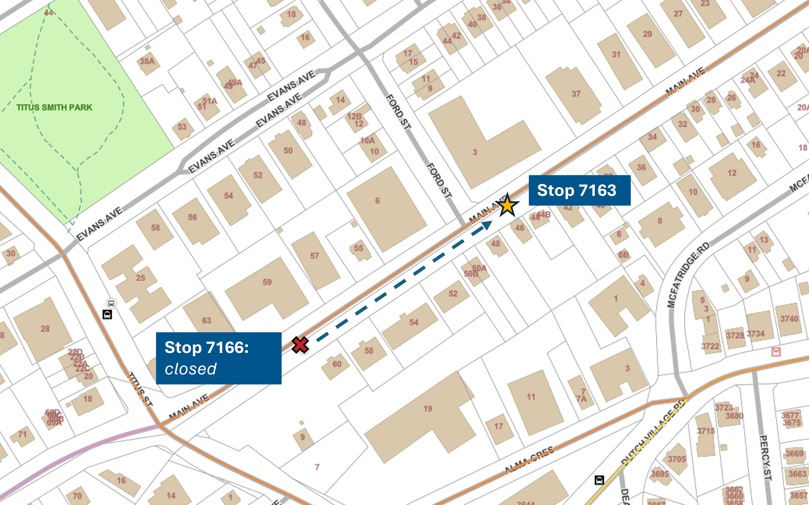 A map directing passengers to the temporary replacement stop.