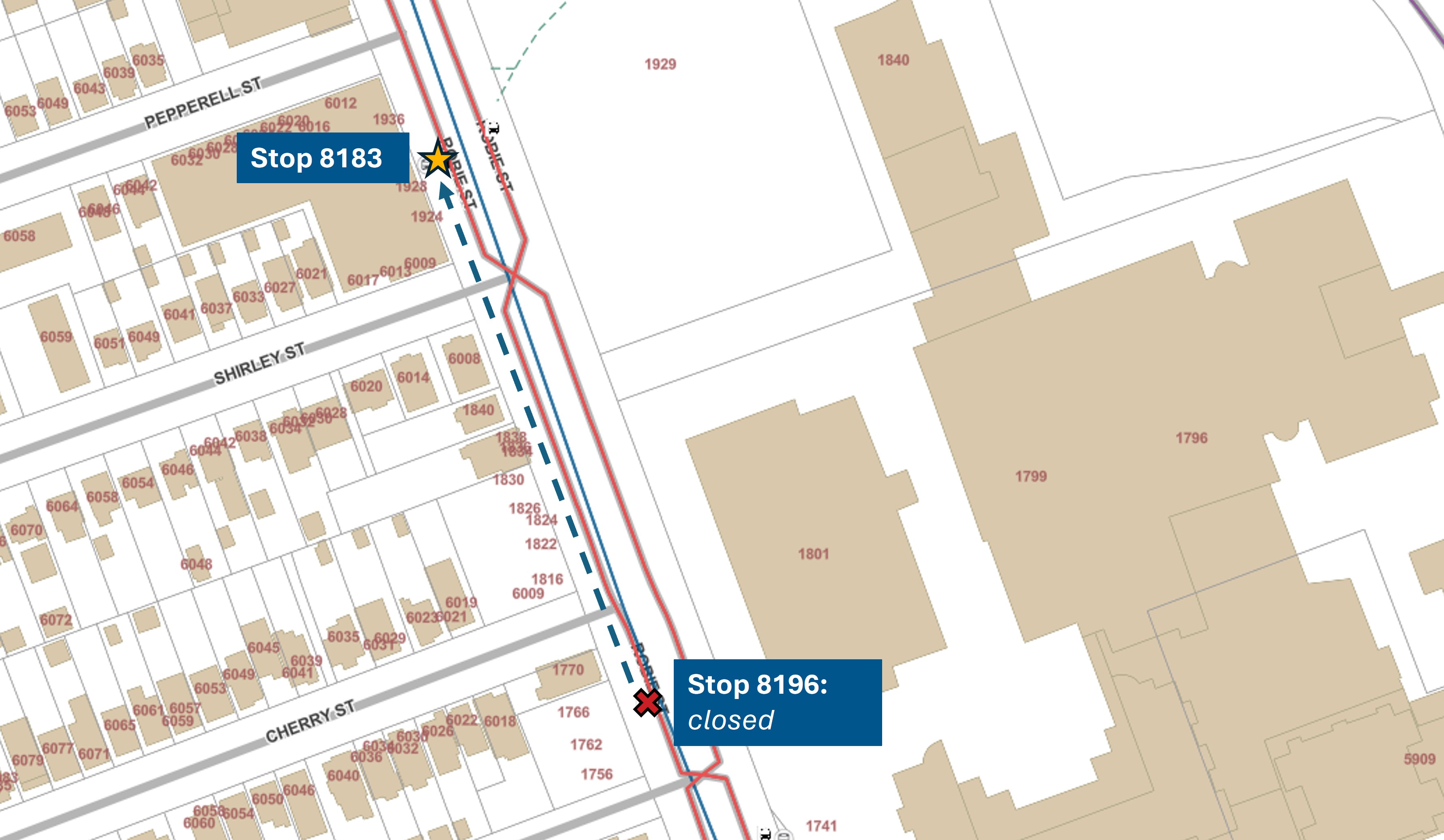 A map directing passengers to the temporary stop.